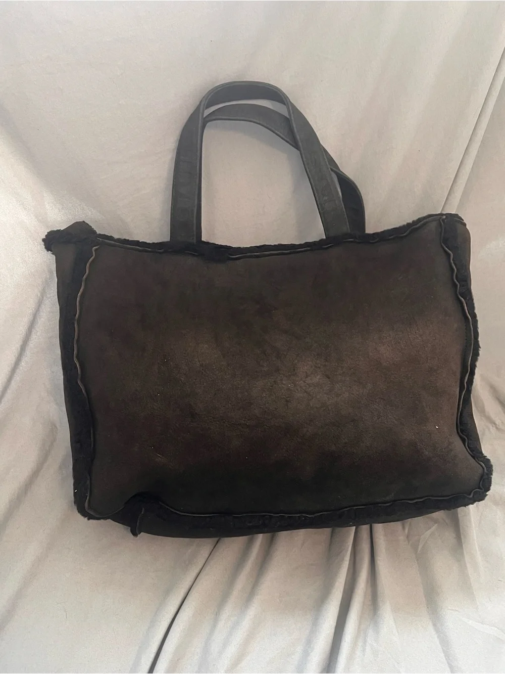 CHANEL Black Mouton Suede Shearling Bag Vintage 90s